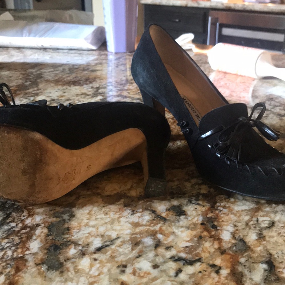 Vintage Manolo Blahnik Suede Heeled Loafers